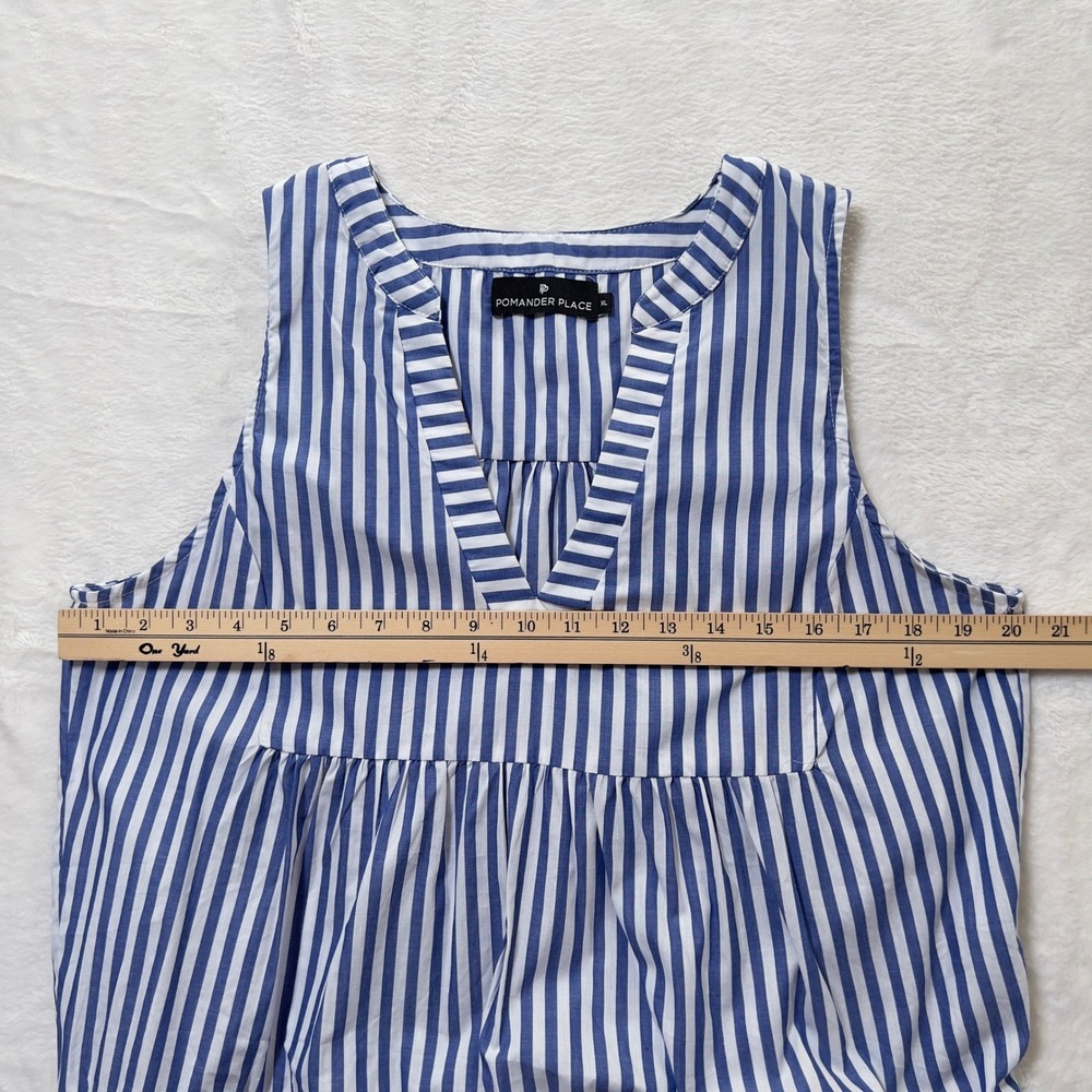 Pomander Place Kenzo Tiered Mini Dress Womens Sz XL Blue Striped Sleeveless - Picture 8 of 10
